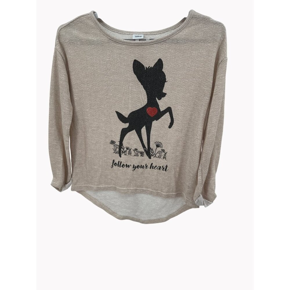 Disney Women’s Size XL Beige Sweater Bambi “Follow Your Heart” Graphic Pullover